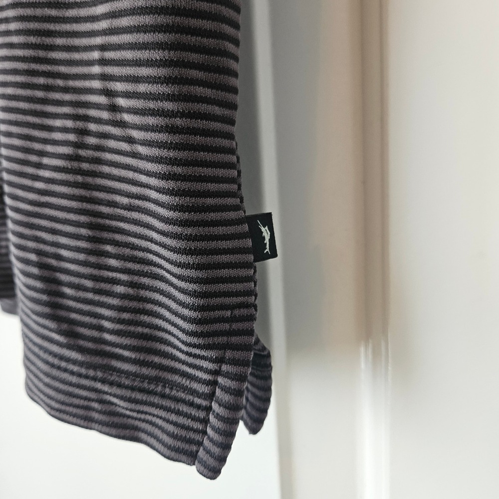 Tommy Bahama Polo Shirt Mens XL Black Gray Striped Short Sleeve Modal Blend Golf - Picture 3 of 6